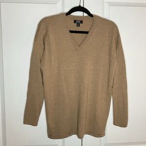 Lord & Taylor Sweater Womens M Extra‎ Fine Merino Wool Base Layer Camel V-neck